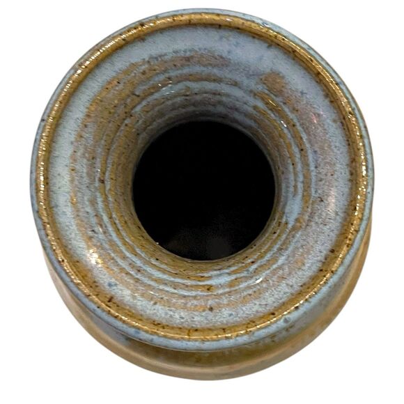 Vtg 1981 Hand-Thrown Studio Pottery Blue & Brown Drip Glaze Stoneware Vase 7.5" - Picture 11 of 14
